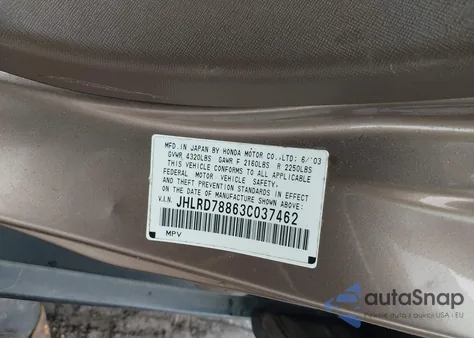 2003 Honda Cr-V Ex from USA, damaged, VIN JHLRD78863C037462